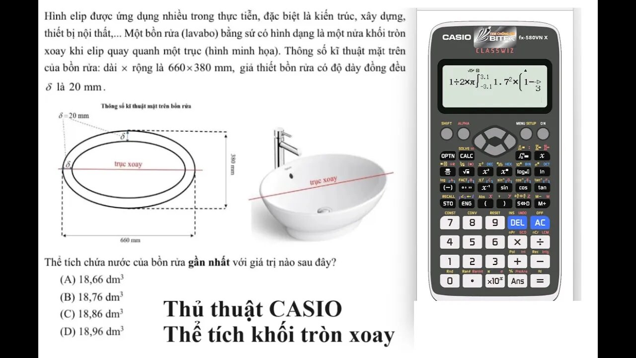 Thủ thuật CASIO: Chương trình mới 2025: Lavabo Hình elip được ứng dụng nhiều trong thực tiễn