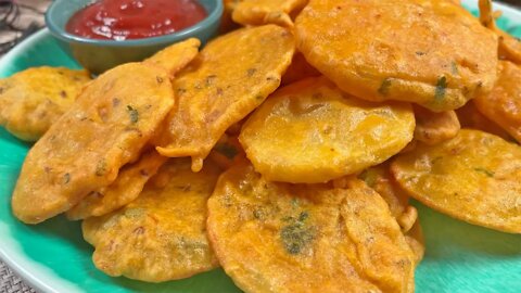 Aloo Pakora Recipe • Homemade Potato Scallops Recipe • Aloo Pakoda Recipe • Easy Potato Recipes