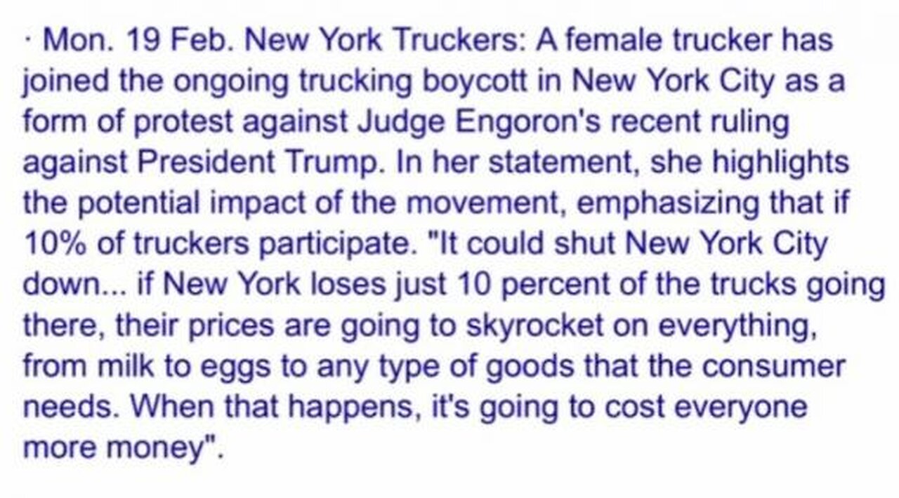 MORE Truckers Join BOYCOTT & INVESTORS Flee NYC After $355M Trump Verdict 2-21-24 Route Rethinker