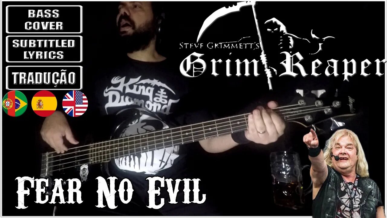 GRIM REAPER - FEAR NO EVIL (BASS Cover + Subtitled Lyrics + Translation POR/ESP)