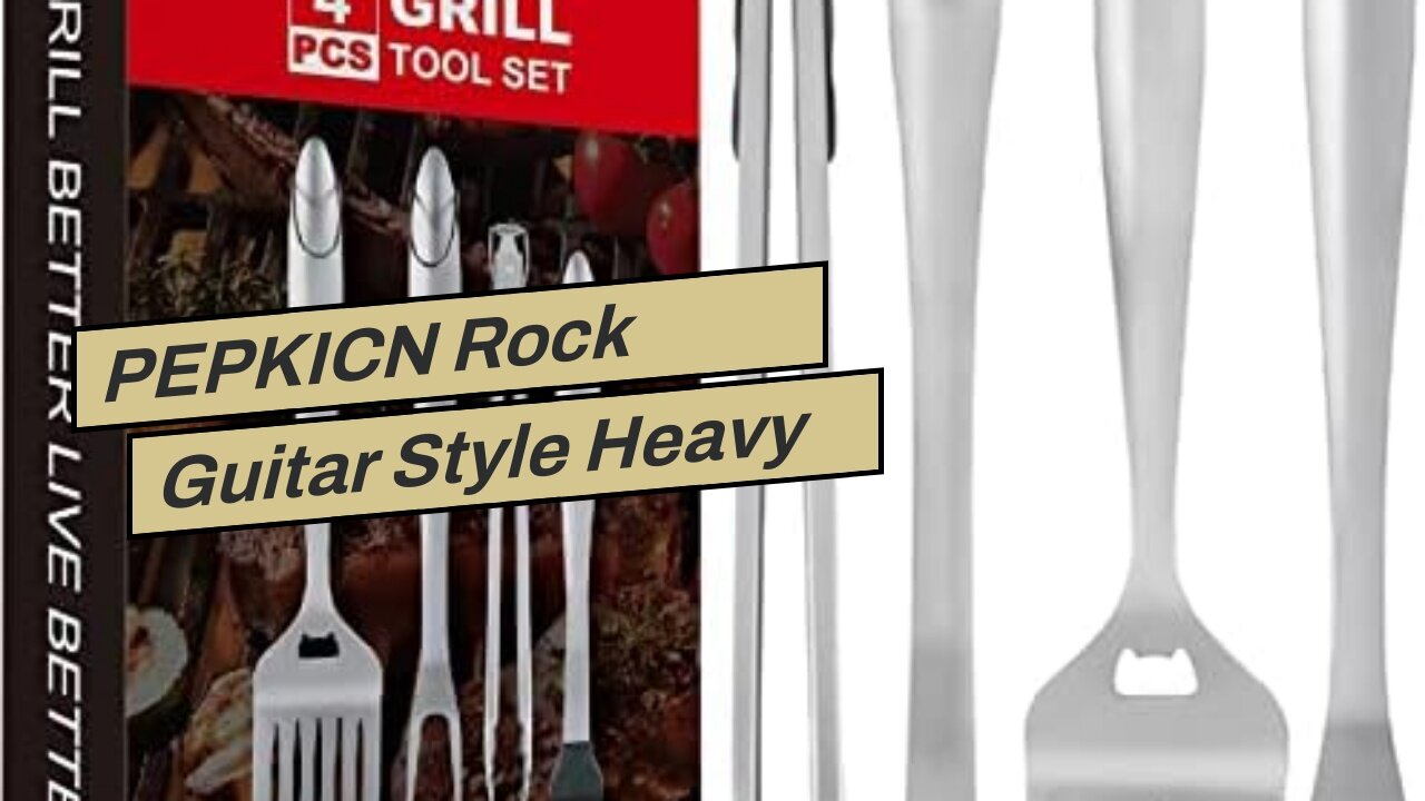 PEPKICN Rock Guitar Style Heavy Duty Stainless Steel 2-Piece Barbecue Tool Set - Spatula & Tong...