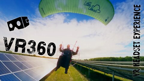 Paramotoring cruising low over Solar Farm VR Experience