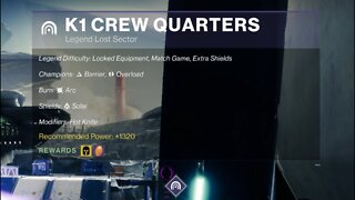 Destiny 2 Legend Lost Sector: The Moon - K1 Crew Quarters 1-31-22