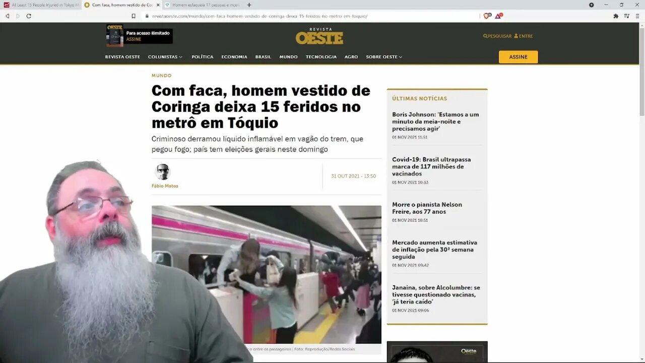 Homem vestido de coringa esfaqueia 15 pessoas, joga ácido e incendeia vagão do metrô de Tokyo — PETE