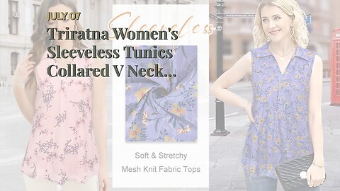 Triratna Women's Sleeveless Tunics Collared V Neck Tank Tops Double Layers Mesh Blouse Shirts 