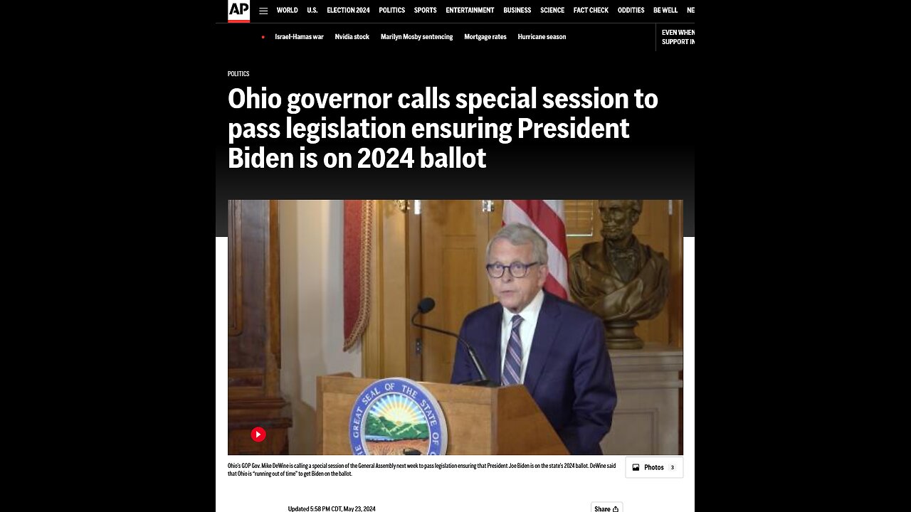 Ohio Gov. Mike DeWine calls special session to ensuring Biden is on 2024 ballot
