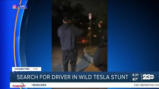 Search for driver in wild Tesla stunt