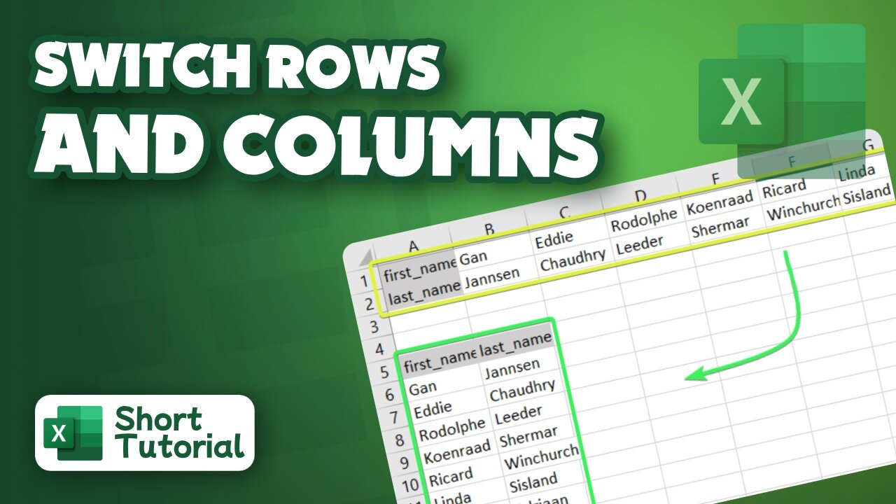 How to switch rows and columns in Excel