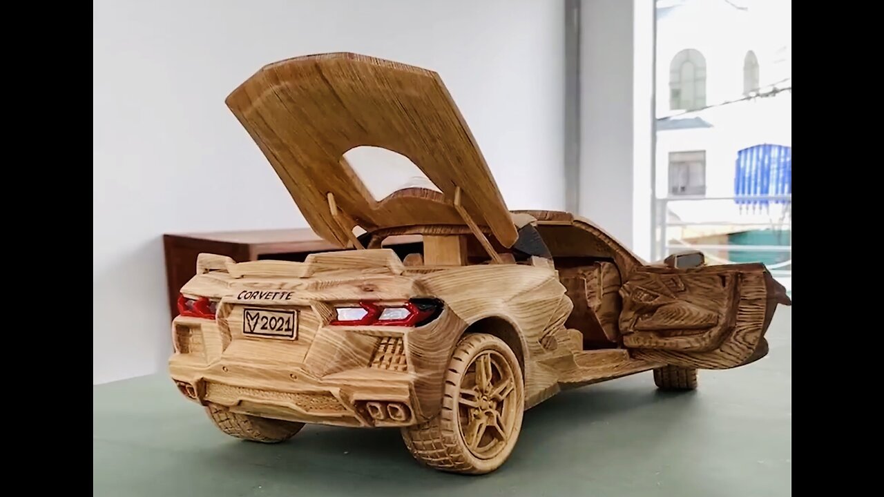 Wood Carving - 2023 Chevrolet Corvette C8 - Woodworking Art supercar