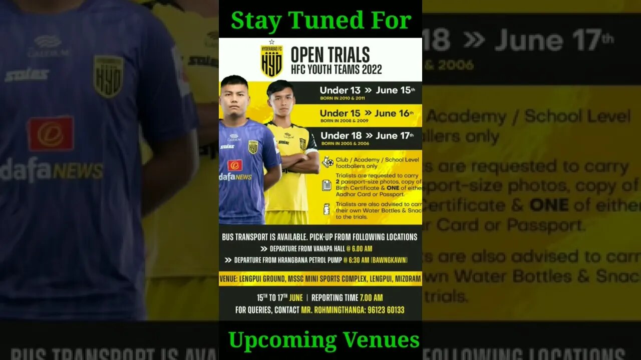HYDERABAD FC YOUTH TEAM TRIALS 2022. Say Tuned for upcoming venues...