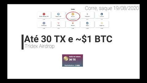 Finalizado - Airdrop - Tridex - 30 TX ($3) + $1 em BTC + Bônus em tarefas!