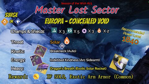 Destiny 2 Master Lost Sector: Europa - Concealed Void on my Arc Hunter 5-16-24