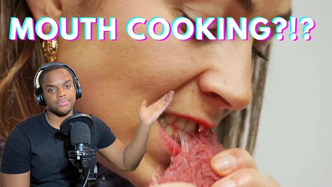 Woman Cooks Steak With Her Mouth