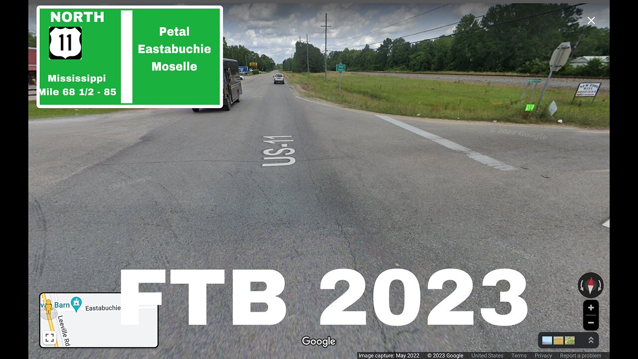 Google Street View Timelapse US-11 N - Mississippi Mile 68.5 to 85 - Petal/Eastabuchie/Moselle