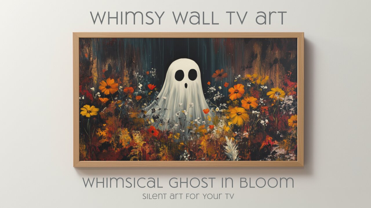 Whimsical Ghost in Bloom: Silent Art for Your TV