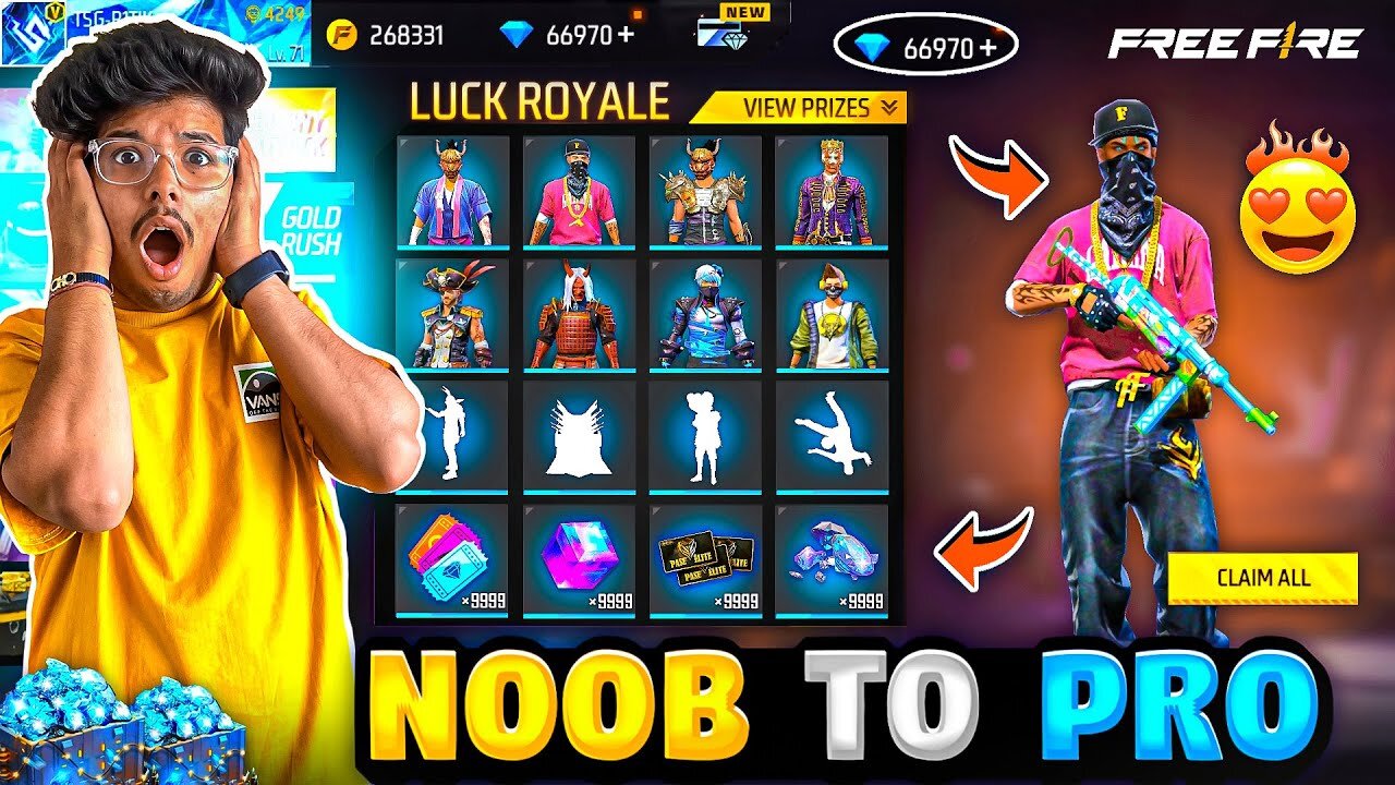 Free Fire I Got All Legendary Rare Bundles😍in Luck Royal | Noob To Pro😍in 8,000💎-Garena FreeFire