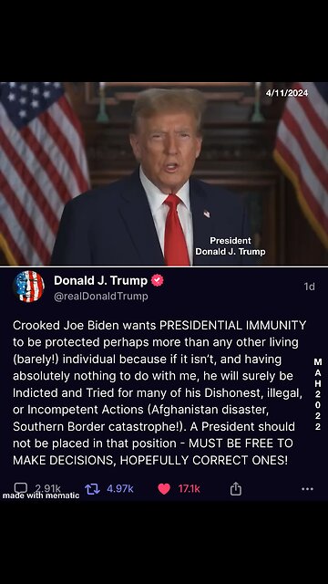 What do the previous President opinion of PRESIDENTIAL IMMUNITY?