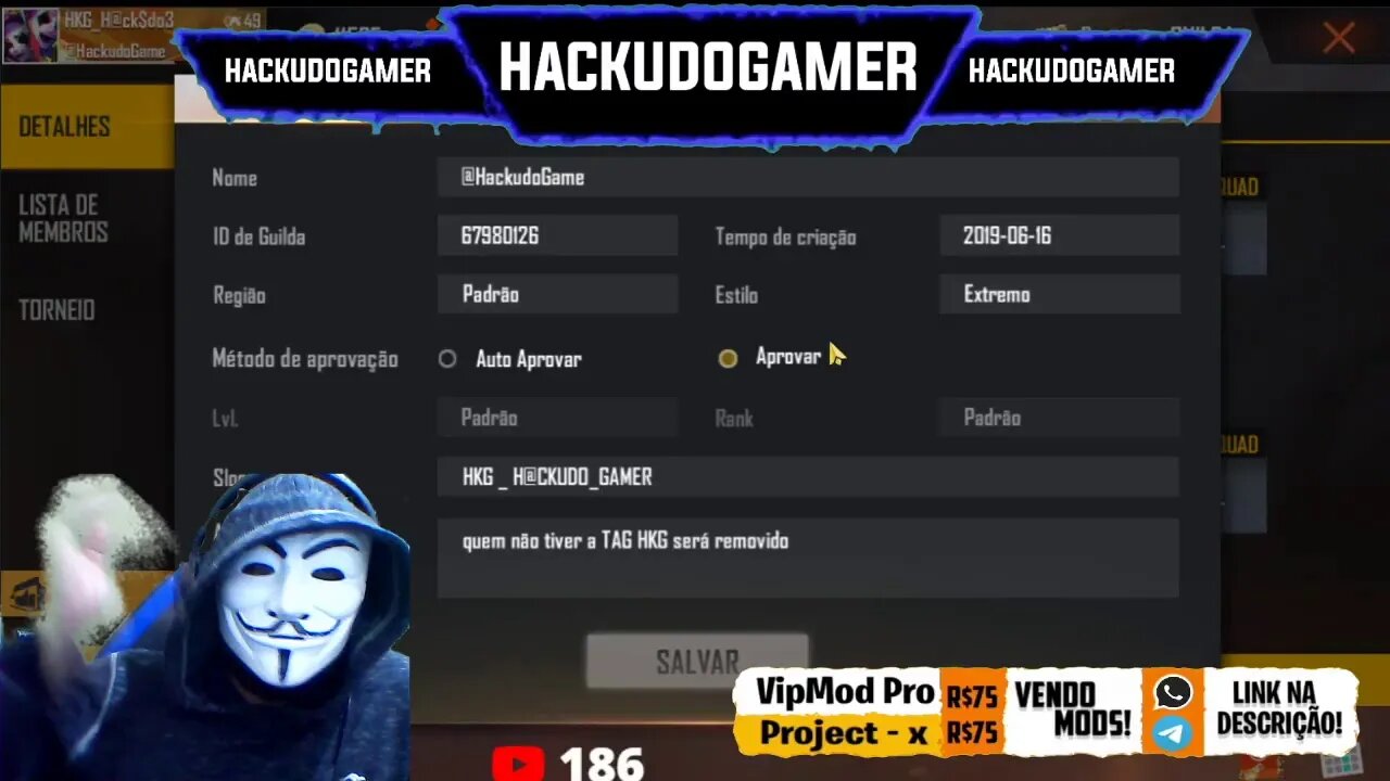 MOD MENU FF - HACKUDO GAMER - LIVE DE HACK - FFF AO VIVO - HACK