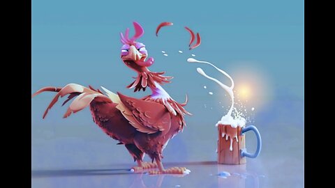 The rooster drinks beer