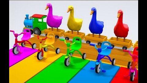 5 Giant Duck Cartoon, Cow, Elephant, Tiger, Dinosaur, Paint Wild Animals Crossing Fountain Animation