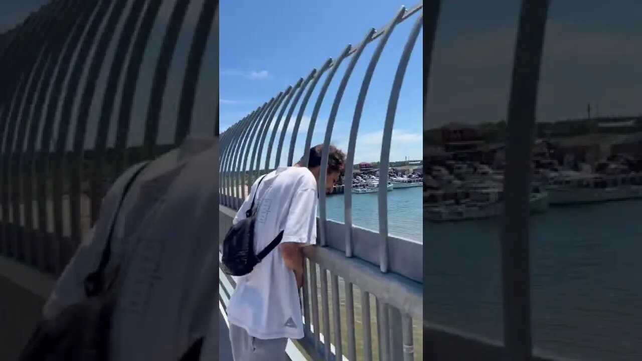 My friend getting his head stuck in a bridge