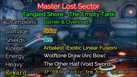 Destiny 2 Master Lost Sector: The Empty Tank on the Tangled Shore 2-20-22