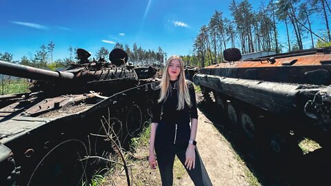 Russian burned tanks along the road