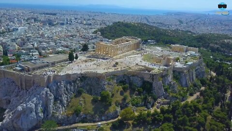 Fly over Europe Acropolis in Athens,