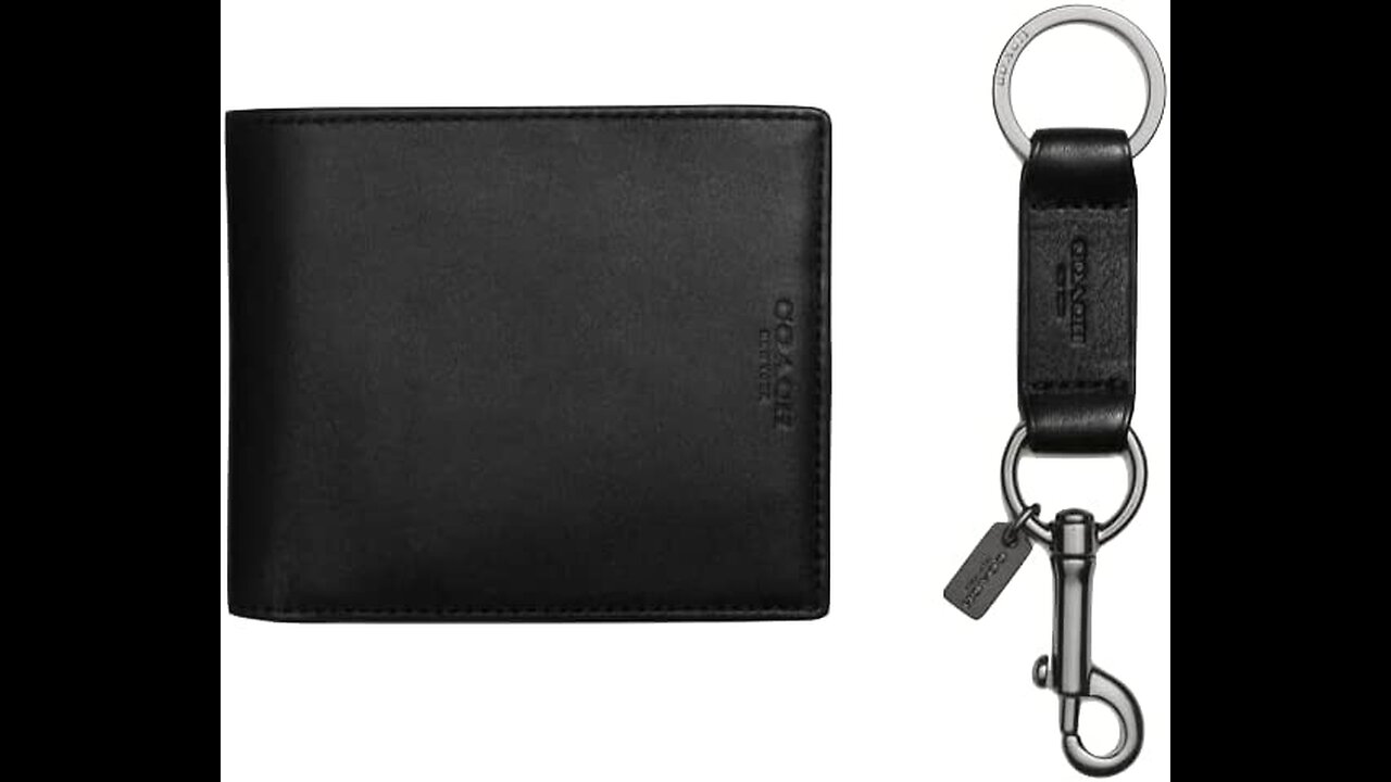 Coach 64118 Black Mens Compact Id Sport Wallet and Trigger Snap Keyfob Set