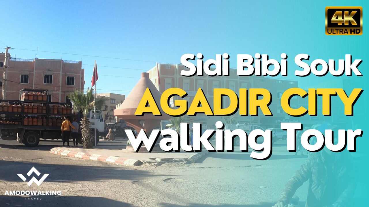 Agadir city walking tour 2023— Sidi Bibi Market Morocco 4K UHD