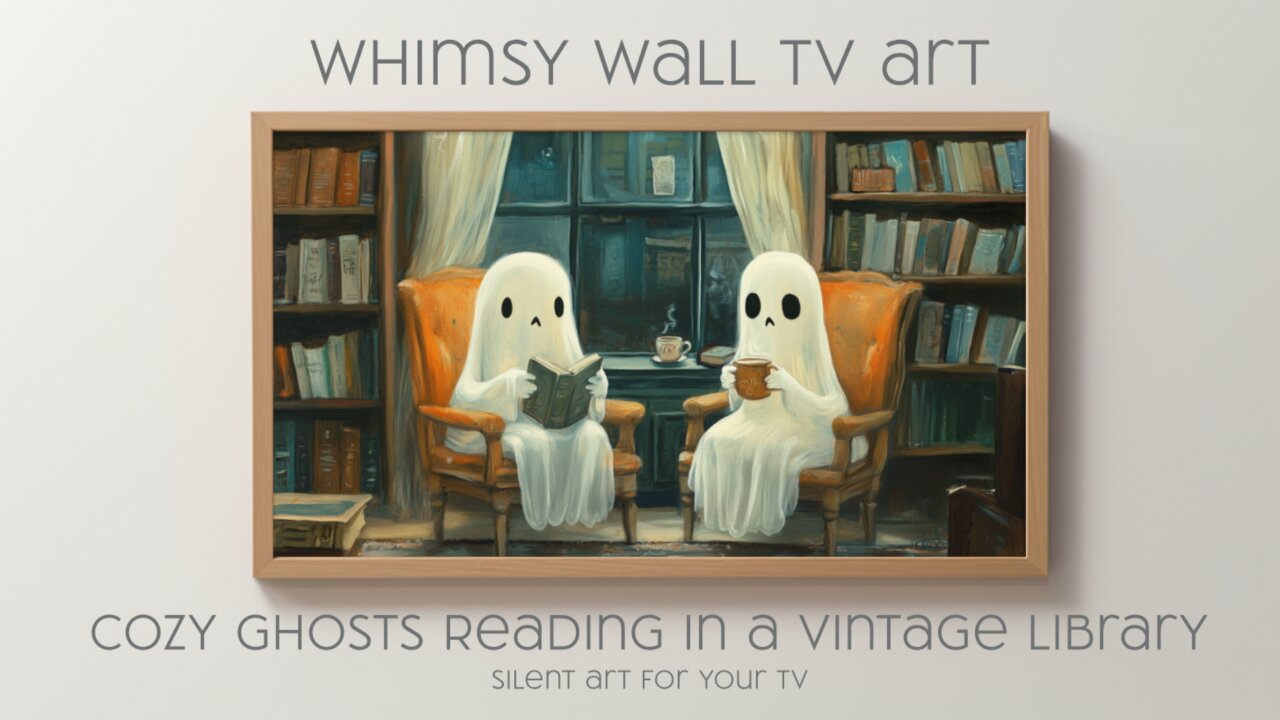 Cozy Ghosts Reading In A Vintage Library: Silent Art For Your TV | Frame TV | CanvasTV | 4K