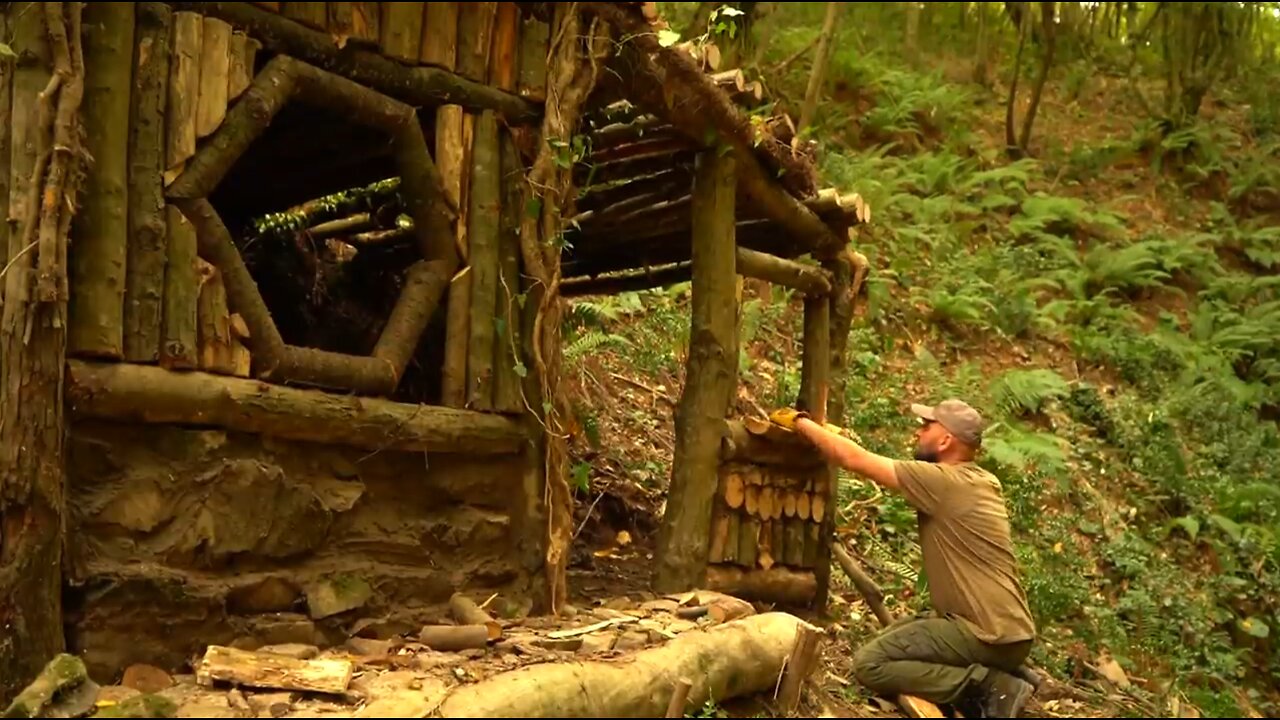 stone and log chalet construction, part 2, bushcraft camp - preparing for winter