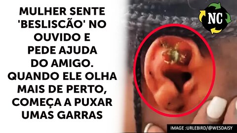 Mulher sente 'besliscão' ouvido e pede ajuda do amigo. Quando ele olha mais de perto, começa a puxar