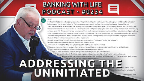 "Don't Do Infinite Banking with Policy Cash Value" (BWL POD #0234)