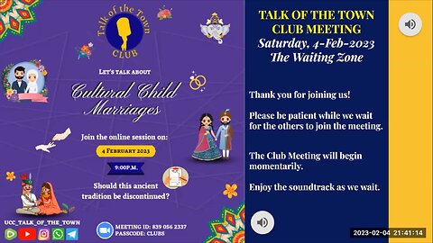 Cultural Child Marriage (Meeting #6 - Spring Feb. 04, 2023)