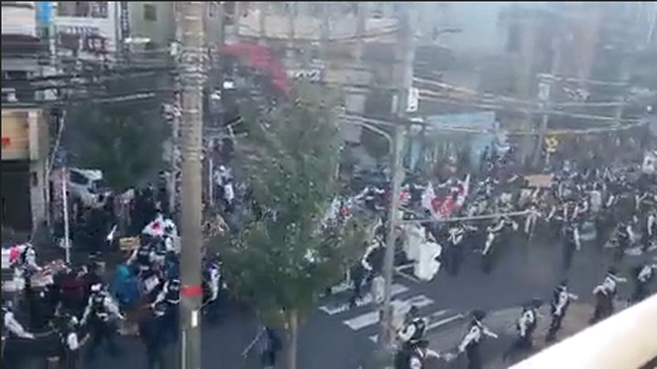 Japanese nationalists holding a 'Japan for the Japanese' rally