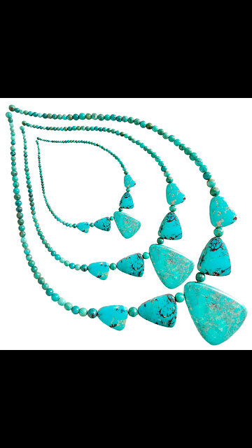 Natural turquoise smooth beads with free-shape stone pendant handmade necklace 20231025-09-08