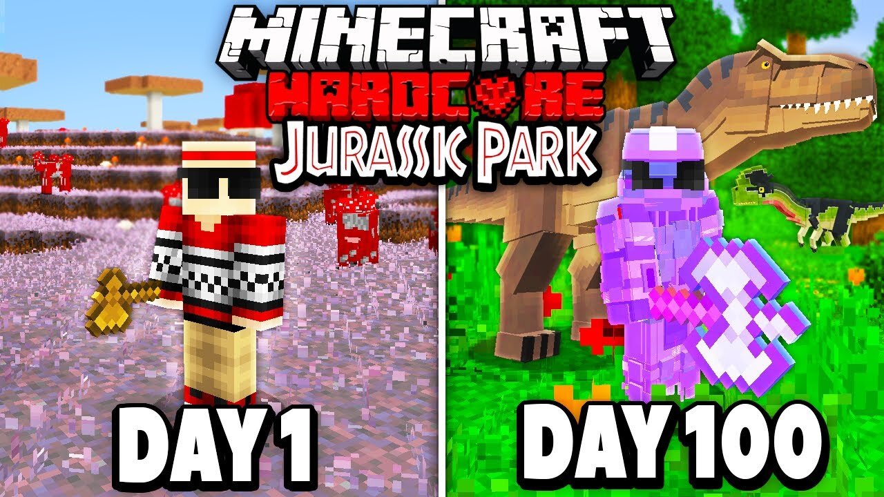 Survived 100 Days in Jurassic Park on Minecraft.. Here's What Happened..