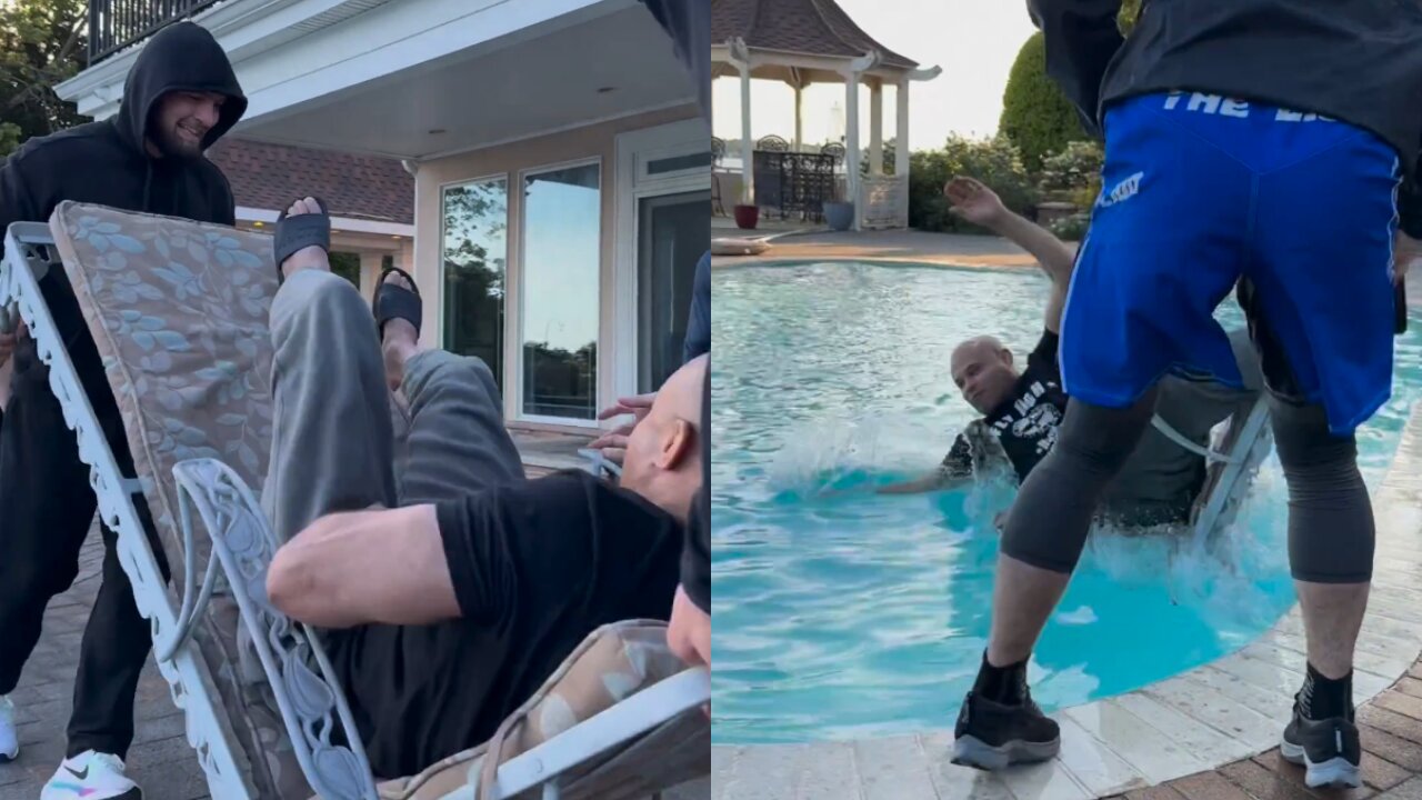 Khabib Nurmagomedov Throws Ali Abdelaziz into Pool