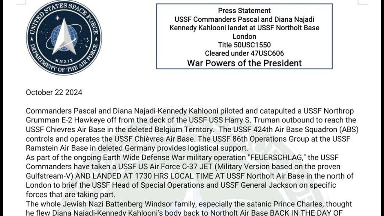 PRESS STATEMENT USSF COMMANDERS PASCAL & DIANA NAJADI-KENNEDY KAHLOONI