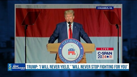 Trump states that he will never yield or be deterred from fighting for America during his weekend rally