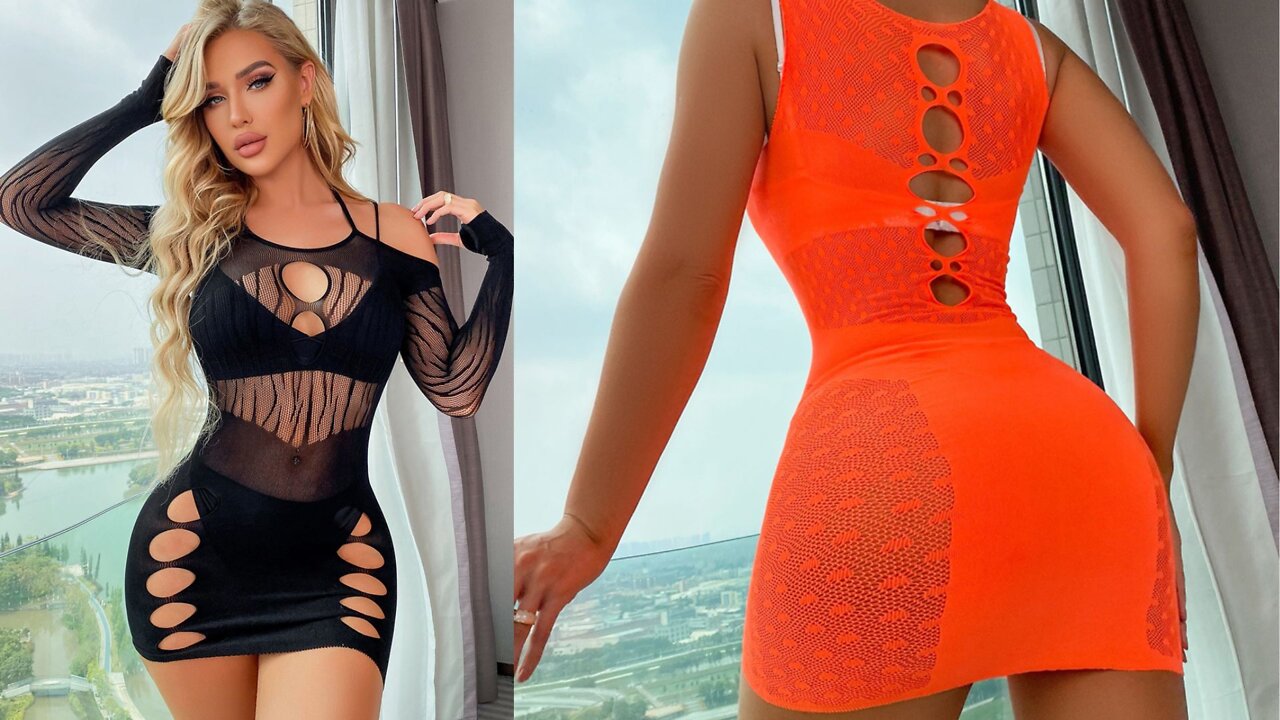 Sexy Fishnet Bodycon Dress Perspective Mesh Mini Dress