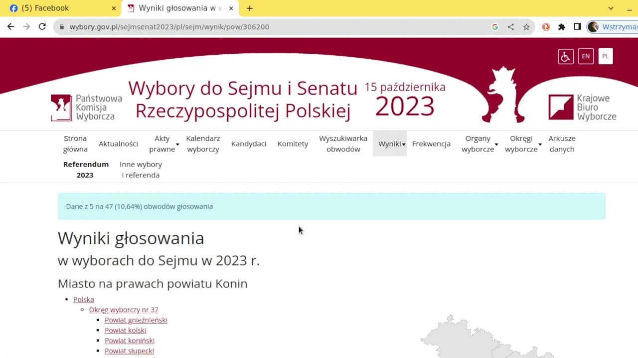Wybory - 2023 "Dane z 197 na 650 (30,31%) obwodów głosowania" - okr. 37