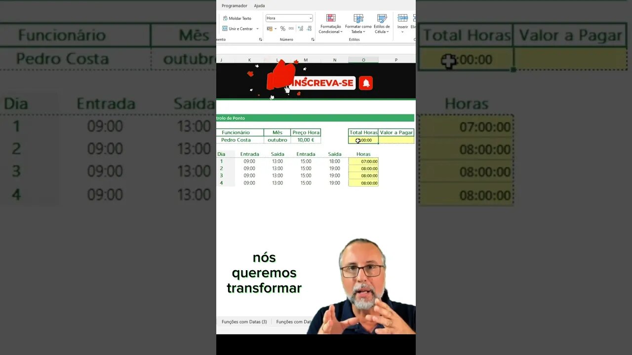 Calcular horas trabalhadas com turnos - Parte 2/5 #shorts #dicasexcel #domineexcel