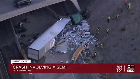 Semi-truck crashes into vehicle under overpass in Buckeye