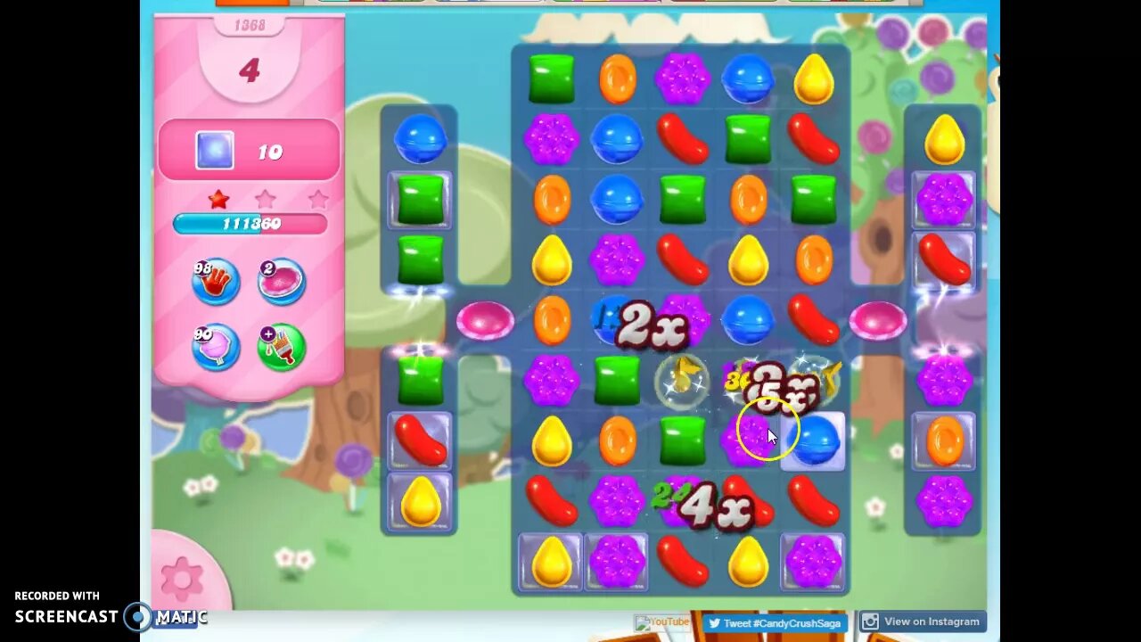 Candy Crush Level 1368 Audio Talkthrough, 2 Stars 0 Boosters