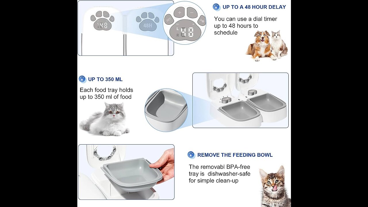 Madatop Automatic Wet Food Cat Feeders,2 Meals Digital Microchip Cat Feeder for Dog & Cat,Dry o...