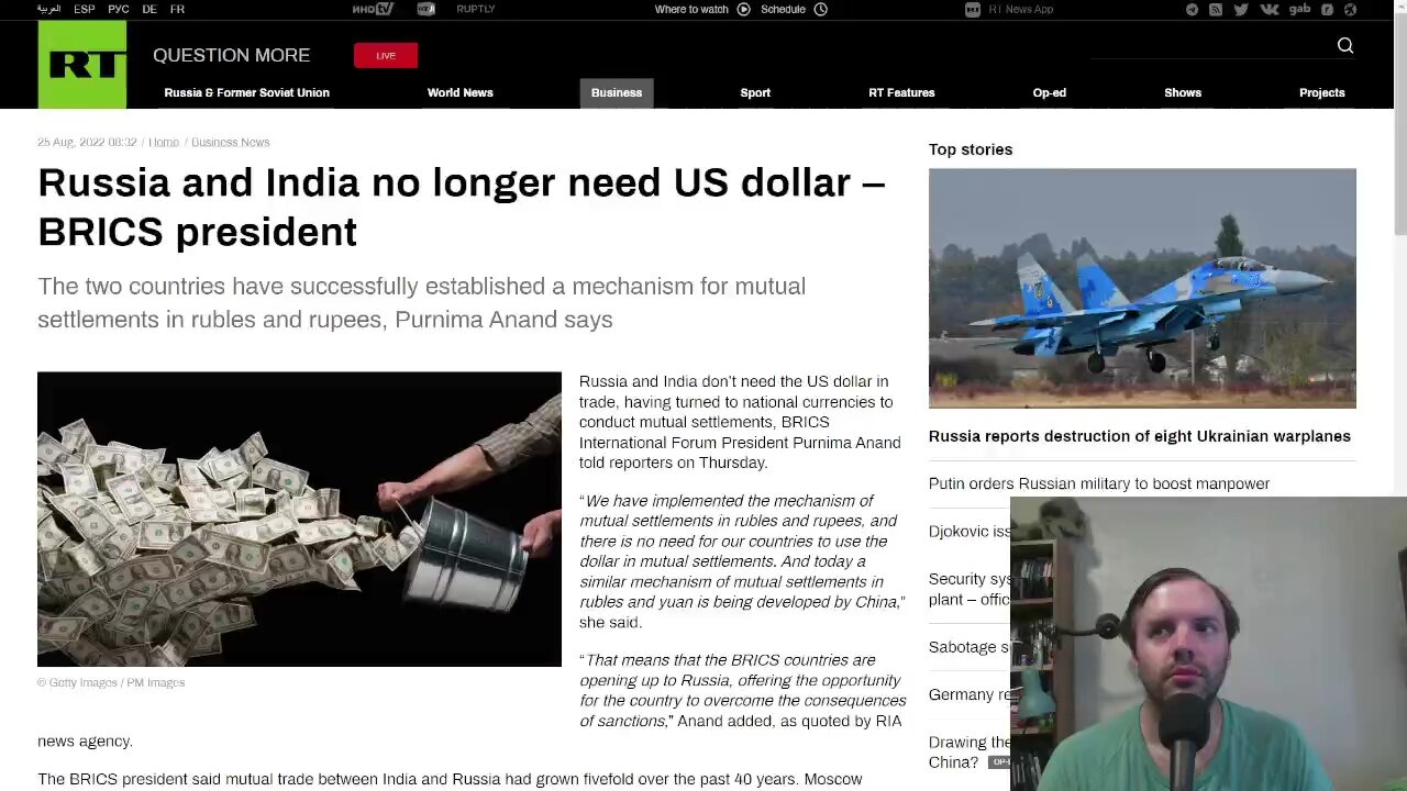 Russia and India doing more trade with rubles and rupees, reducing reliance on dollar