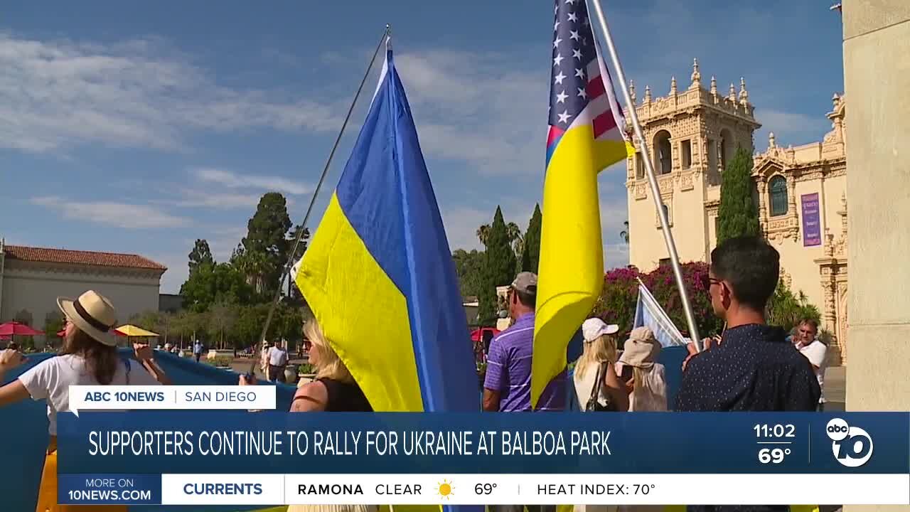 '157 Days of War': Supporters continue to rally for Ukraine each Saturday at Balboa Park