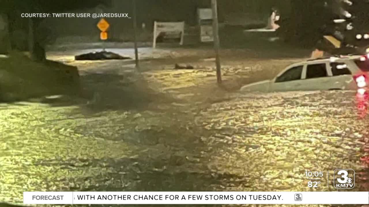 Western side of Omaha metro sees flash flooding, strong winds